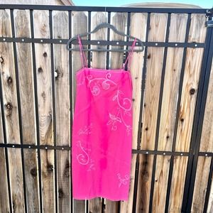 NWT VINTAGE BCBGMAXAZRIA Y2K Paisley Embroidered Pink Cotton Dress